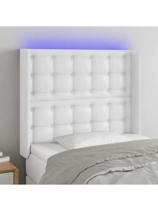 Gultas galvgalis ar led, 93x16x118/128 cm, balta mākslīgā āda