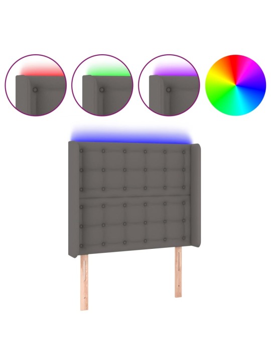 Gultas galvgalis ar led, 93x16x118/128 cm, pelēka mākslīgā āda