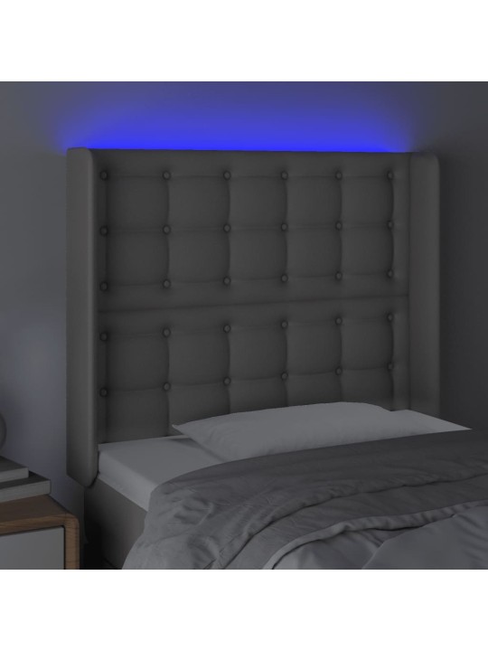 Gultas galvgalis ar led, 93x16x118/128 cm, pelēka mākslīgā āda