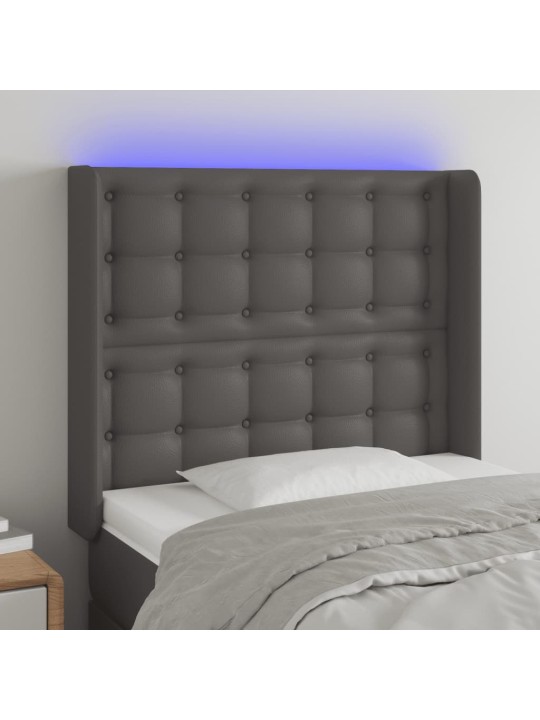 Gultas galvgalis ar led, 93x16x118/128 cm, pelēka mākslīgā āda