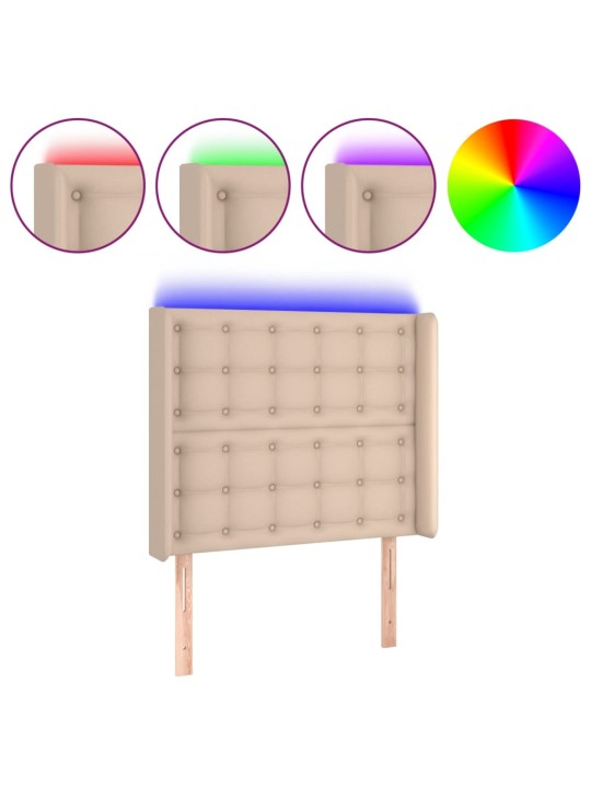 Gultas galvgalis ar led, 93x16x118/128cm, kapučīno mākslīgā āda