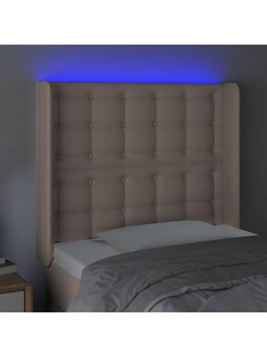Gultas galvgalis ar led, 93x16x118/128cm, kapučīno mākslīgā āda