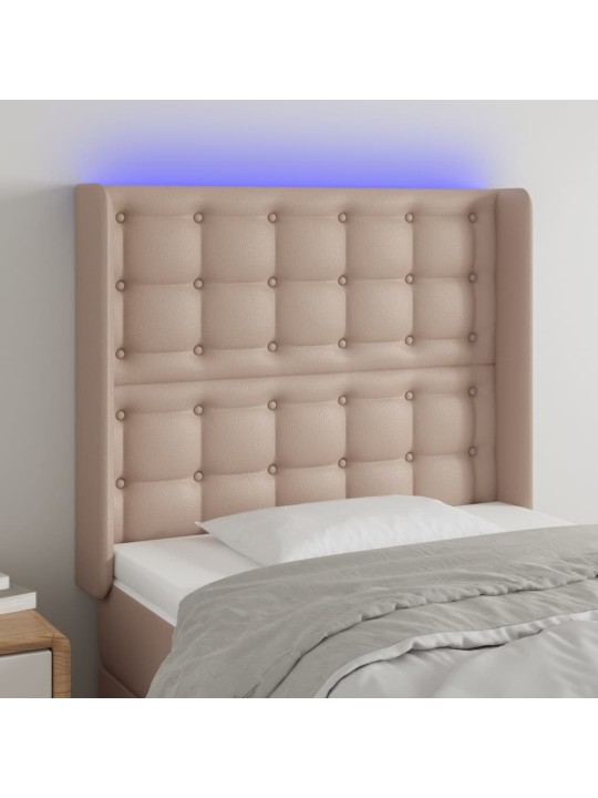 Gultas galvgalis ar led, 93x16x118/128cm, kapučīno mākslīgā āda