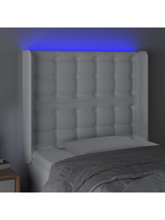 Gultas galvgalis ar LED, 103x16x118/128 cm, balta mākslīgā āda