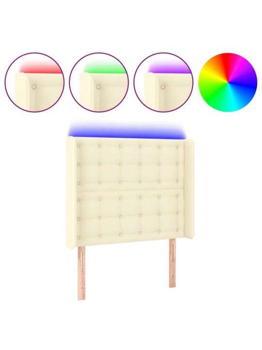 Gultas galvgalis ar led, 103x16x118/128 cm, krēmkrāsas