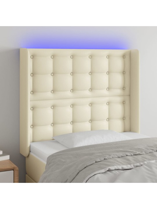 Gultas galvgalis ar led, 103x16x118/128 cm, krēmkrāsas