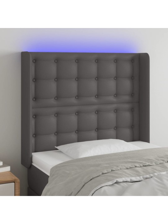 Gultas galvgalis ar LED, 103x16x118/128 cm, pelēka mākslīgā āda