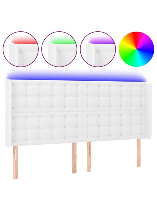 Gultas galvgalis ar LED, 147x16x118/128 cm, balta mākslīgā āda