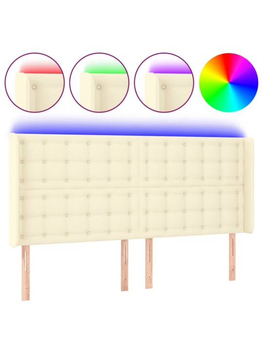 Gultas galvgalis ar led, 147x16x118/128 cm, krēmkrāsas