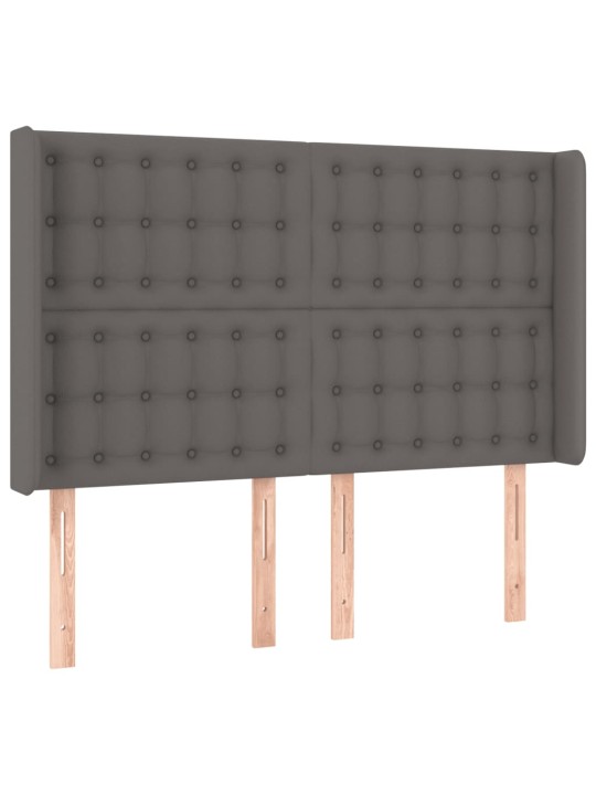 Gultas galvgalis ar LED, 147x16x118/128 cm, pelēka mākslīgā āda