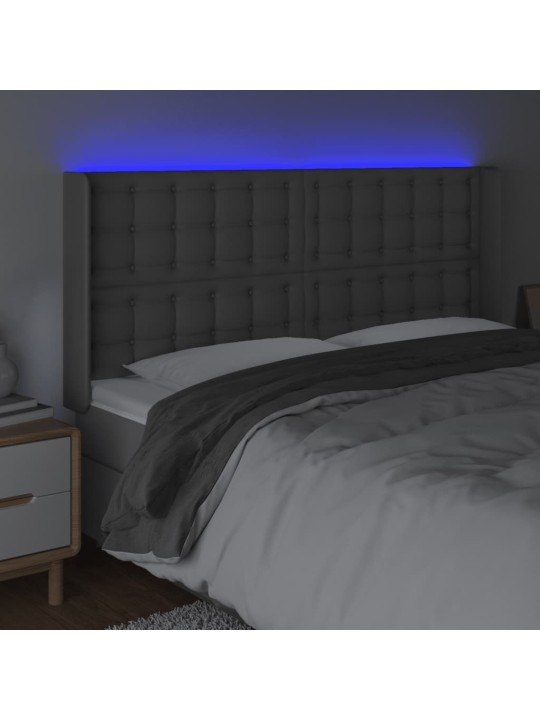 Gultas galvgalis ar LED, 147x16x118/128 cm, pelēka mākslīgā āda