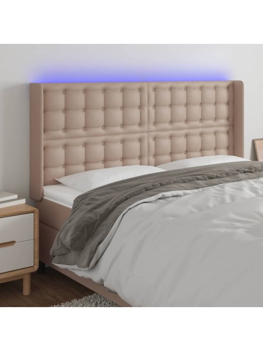Gultas galvgalis ar led, 147x16x118/128 cm, kapučīno