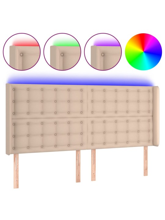Gultas galvgalis ar LED, 163x16x118/128 cm, kapučīno