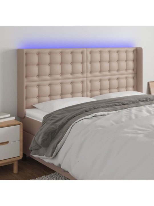 Gultas galvgalis ar LED, 163x16x118/128 cm, kapučīno