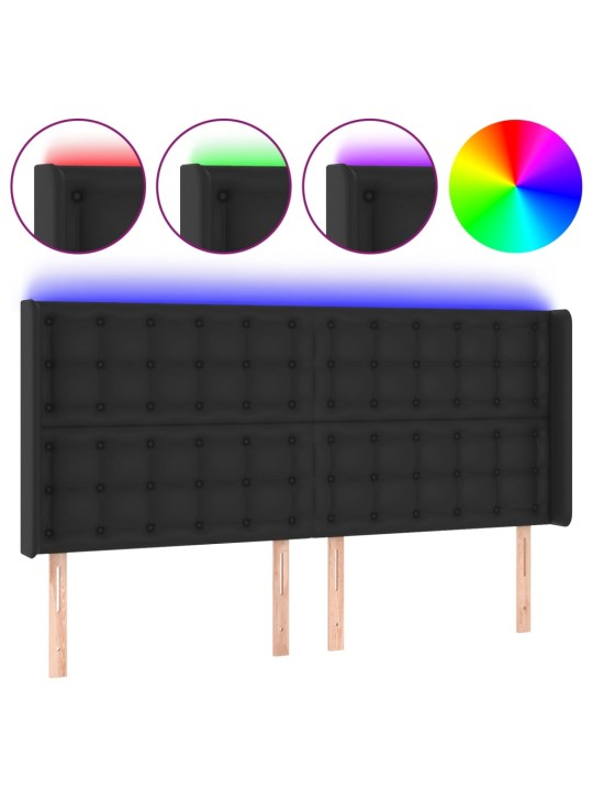 Gultas galvgalis ar led, 183x16x118/128 cm, melna mākslīgā āda