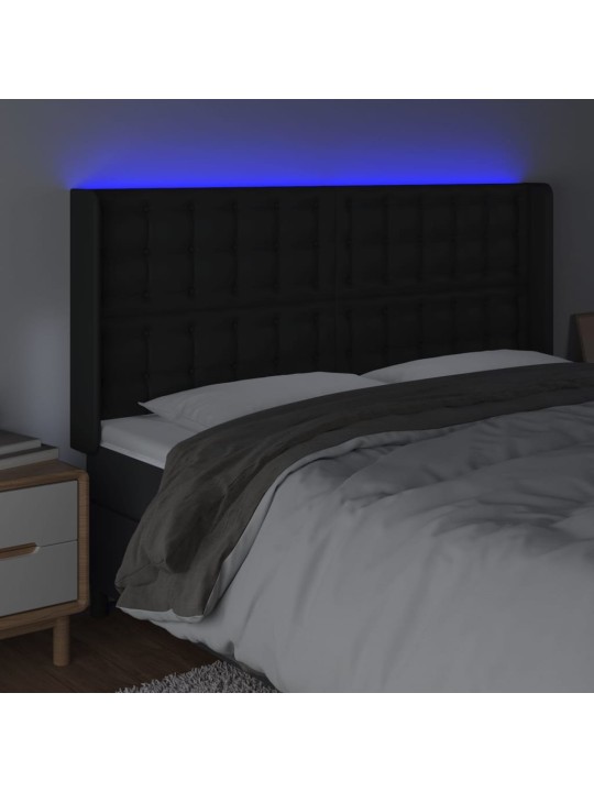 Gultas galvgalis ar led, 183x16x118/128 cm, melna mākslīgā āda