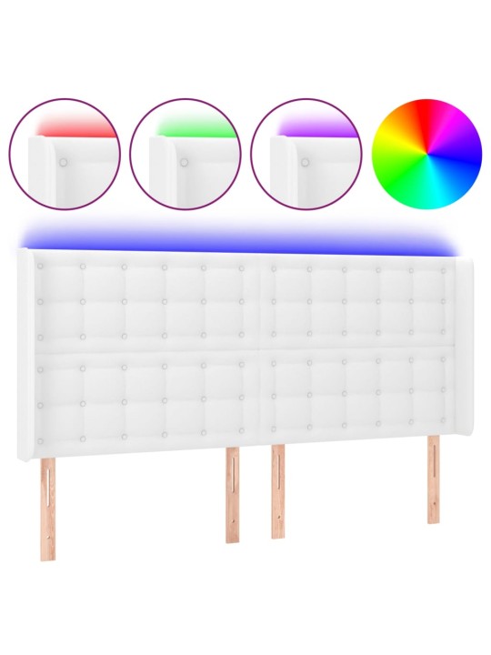 Gultas galvgalis ar LED, 183x16x118/128 cm, balta mākslīgā āda