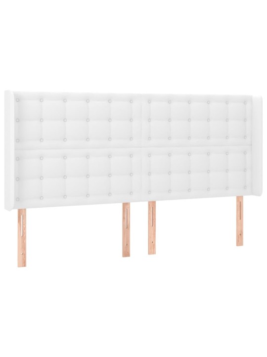Gultas galvgalis ar LED, 183x16x118/128 cm, balta mākslīgā āda