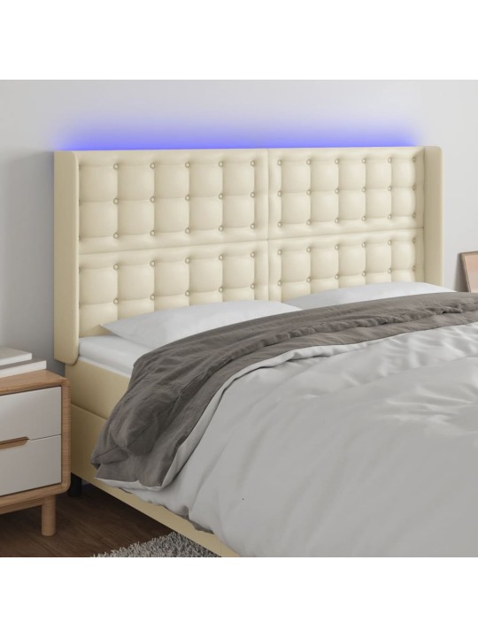 Gultas galvgalis ar led, 183x16x118/128 cm, krēmkrāsas