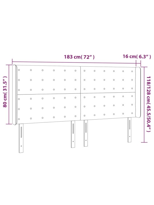 Gultas galvgalis ar led, 183x16x118/128 cm, pelēka mākslīgā āda