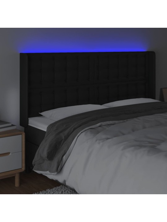 Gultas galvgalis ar led, 203x16x118/128 cm, melna mākslīgā āda