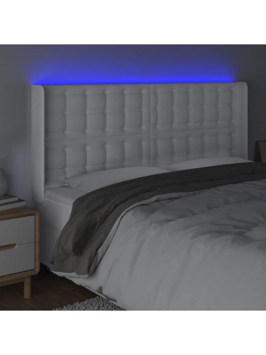 Gultas galvgalis ar led, 203x16x118/128 cm, balta mākslīgā āda