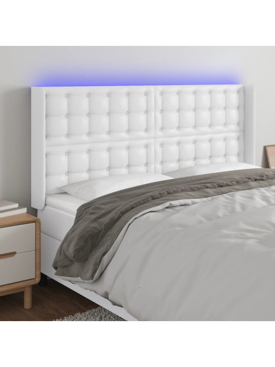 Gultas galvgalis ar led, 203x16x118/128 cm, balta mākslīgā āda