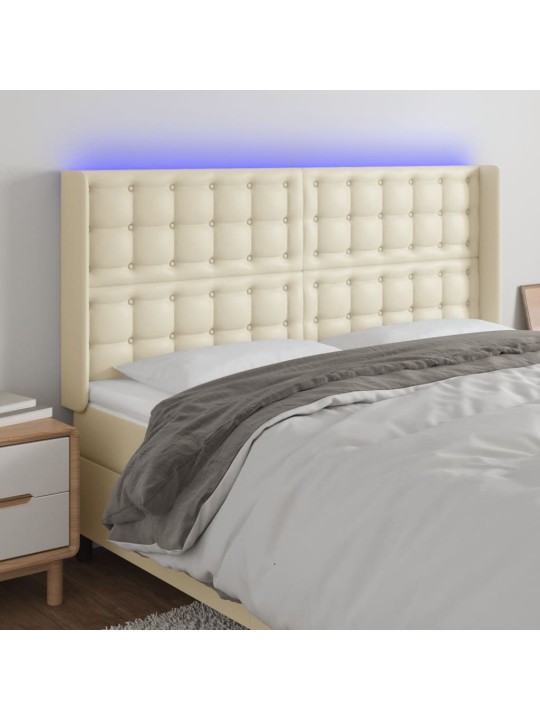 Gultas galvgalis ar led, 203x16x118/128 cm, krēmkrāsas