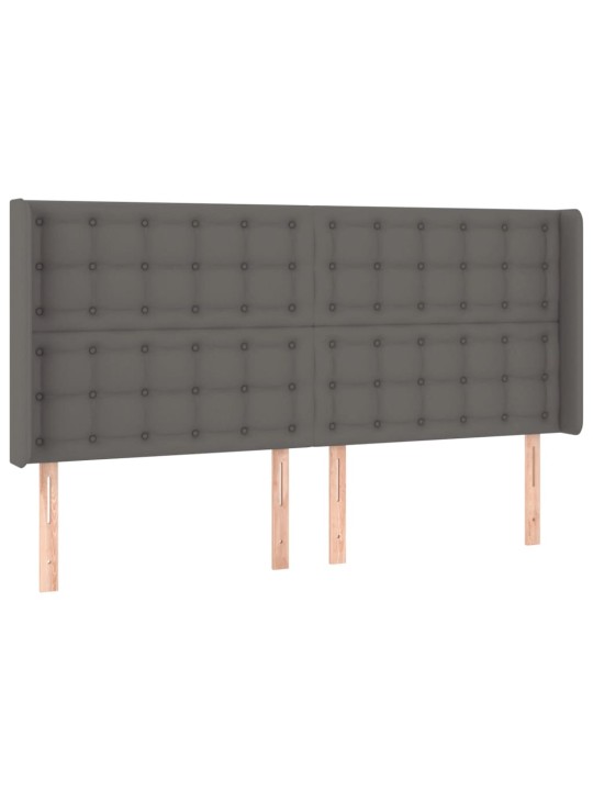 Gultas galvgalis ar led, 203x16x118/128 cm, pelēka mākslīgā āda