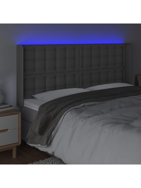 Gultas galvgalis ar led, 203x16x118/128 cm, pelēka mākslīgā āda