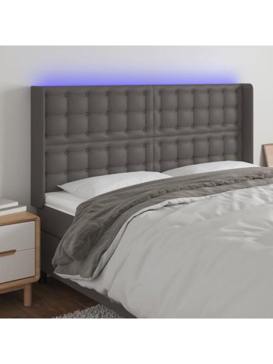 Gultas galvgalis ar led, 203x16x118/128 cm, pelēka mākslīgā āda