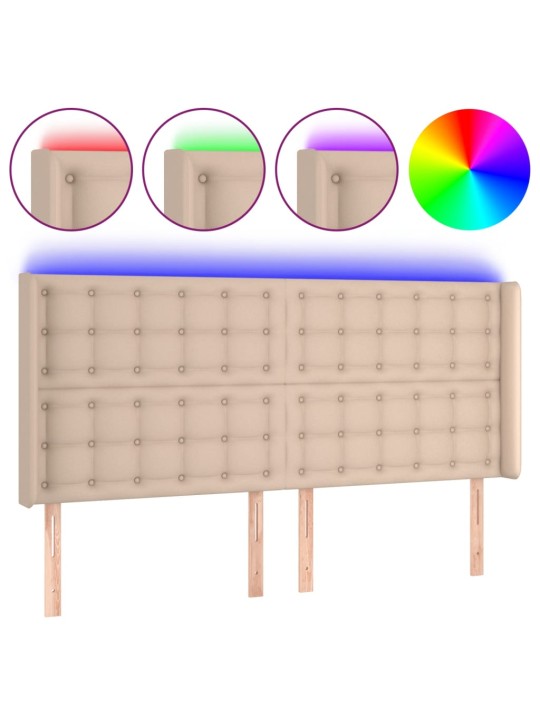 Gultas galvgalis ar led, 203x16x118/128 cm, kapučīno