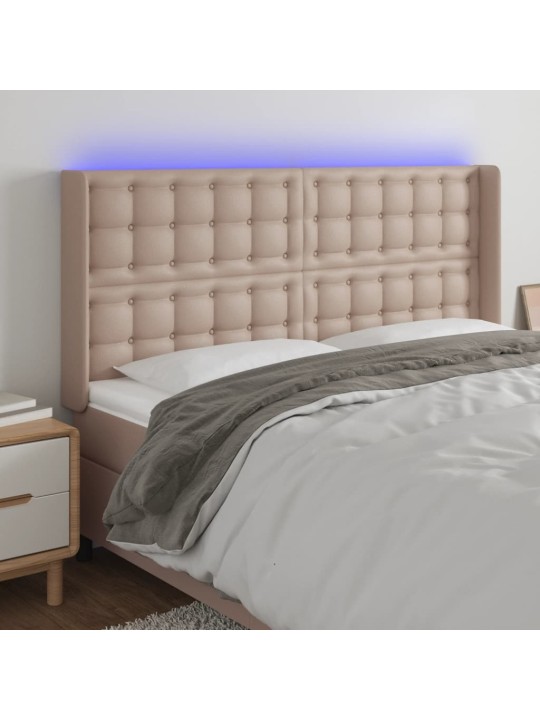 Gultas galvgalis ar led, 203x16x118/128 cm, kapučīno