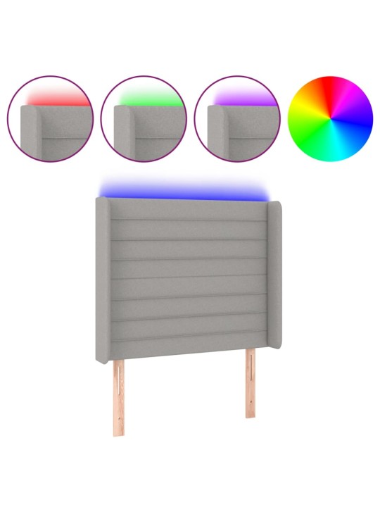 Gultas galvgalis ar led, 83x16x118/128 cm, gaiši pelēks audums