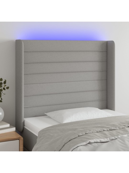 Gultas galvgalis ar led, 83x16x118/128 cm, gaiši pelēks audums