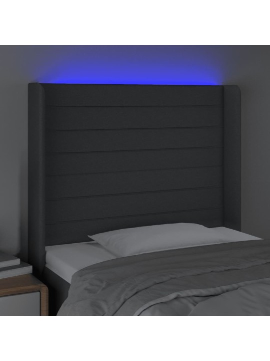 Gultas galvgalis ar led, 83x16x118/128 cm, tumši pelēks audums