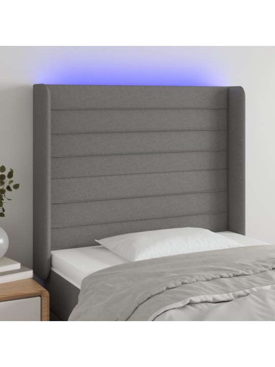 Gultas galvgalis ar led, 83x16x118/128 cm, tumši pelēks audums