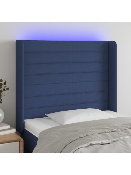 Gultas galvgalis ar led, 83x16x118/128 cm, zils audums