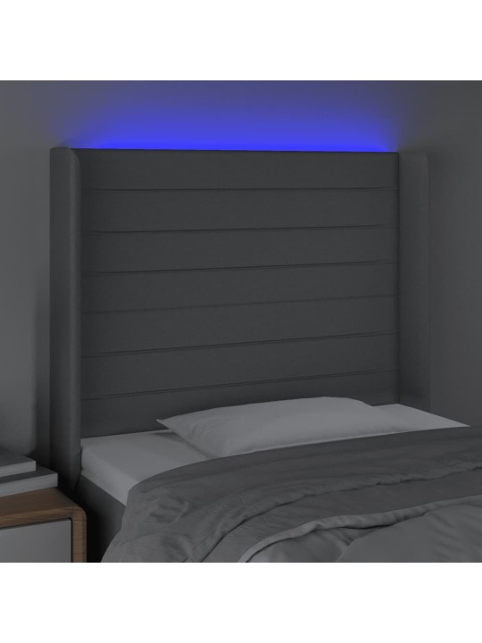 Gultas galvgalis ar led, 93x16x118/128 cm, gaiši pelēks audums