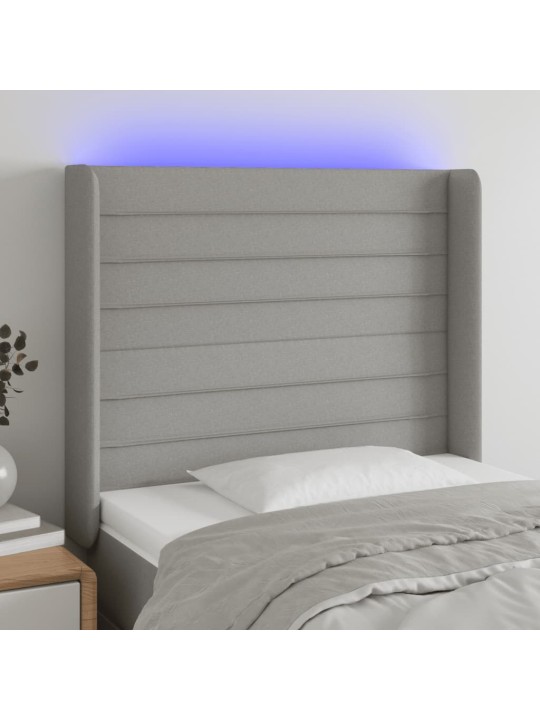 Gultas galvgalis ar led, 93x16x118/128 cm, gaiši pelēks audums