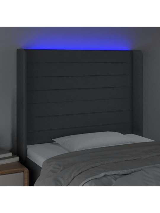 Gultas galvgalis ar led, 93x16x118/128 cm, tumši pelēks audums