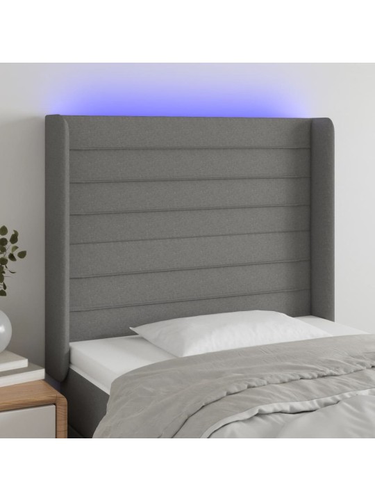 Gultas galvgalis ar led, 93x16x118/128 cm, tumši pelēks audums