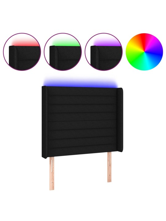 Gultas galvgalis ar led, 93x16x118/128 cm, melns audums