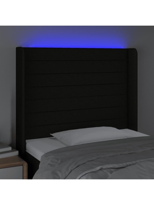 Gultas galvgalis ar led, 93x16x118/128 cm, melns audums