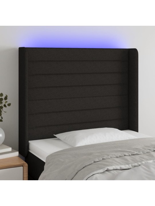 Gultas galvgalis ar led, 93x16x118/128 cm, melns audums