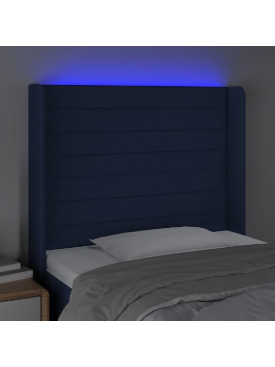 Gultas galvgalis ar led, 93x16x118/128 cm, zils audums