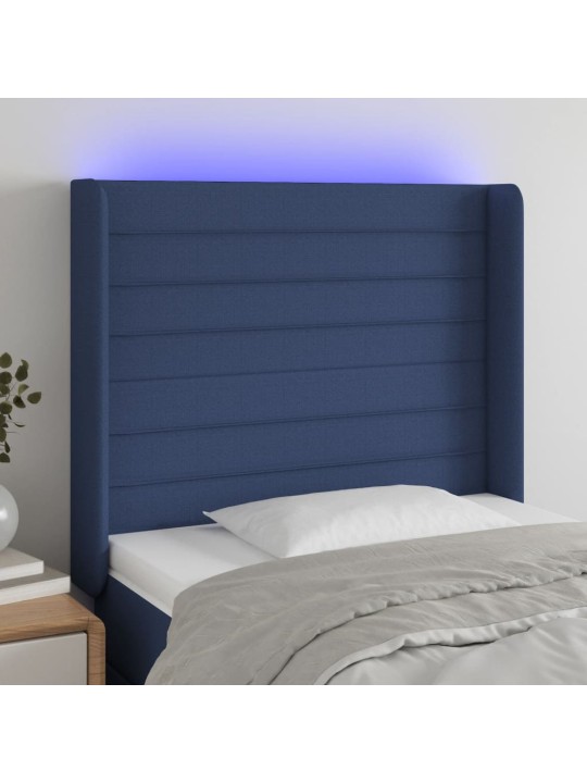 Gultas galvgalis ar led, 93x16x118/128 cm, zils audums