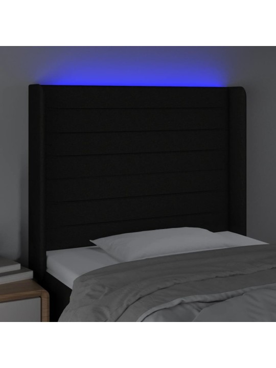 Gultas galvgalis ar LED, 103x16x118/128 cm, melns audums