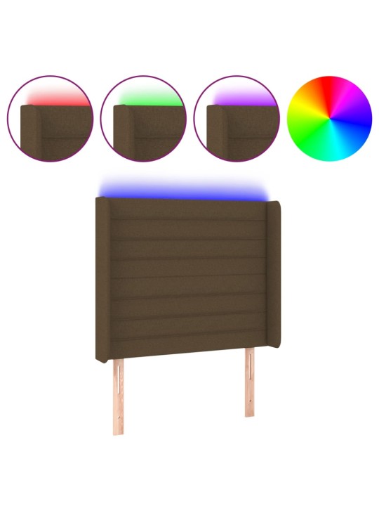 Gultas galvgalis ar LED, 103x16x118/128 cm, tumši brūns audums
