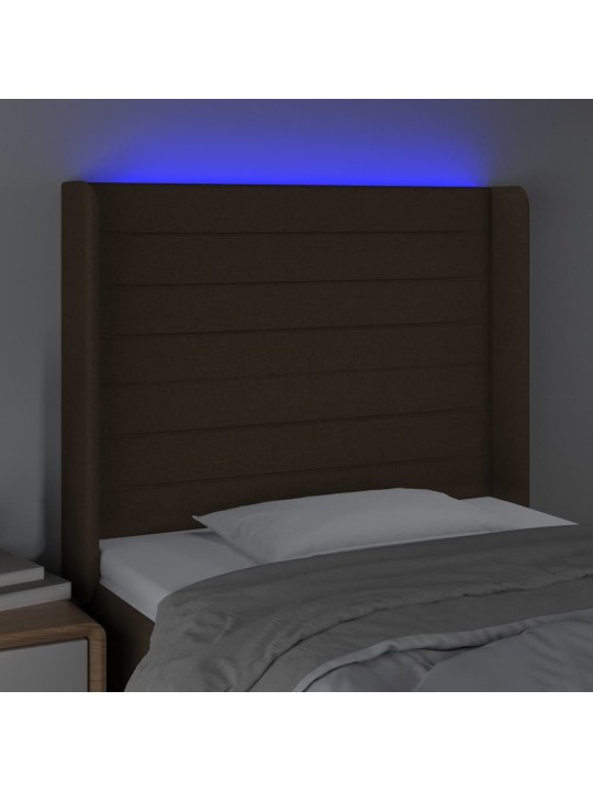 Gultas galvgalis ar LED, 103x16x118/128 cm, tumši brūns audums